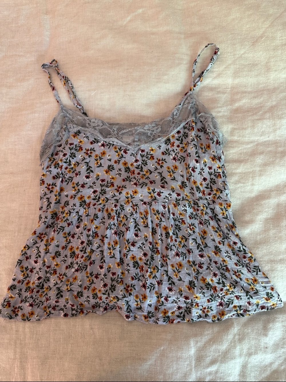 RSQ Light Blue Floral Lace-Trim Camisole